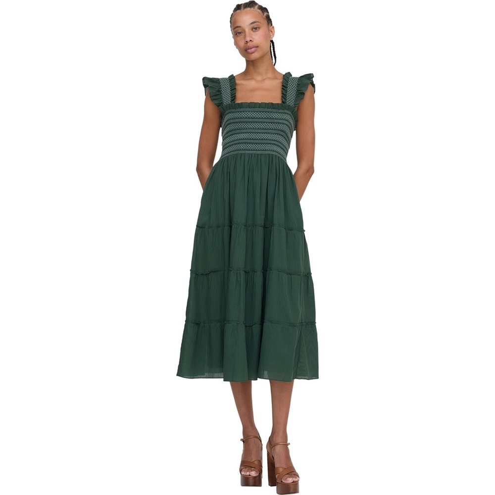 HILL HOUSE Women's Ellie Ruffle Shoulder Smocked Tired Nap Dress Green 3XL-4XL